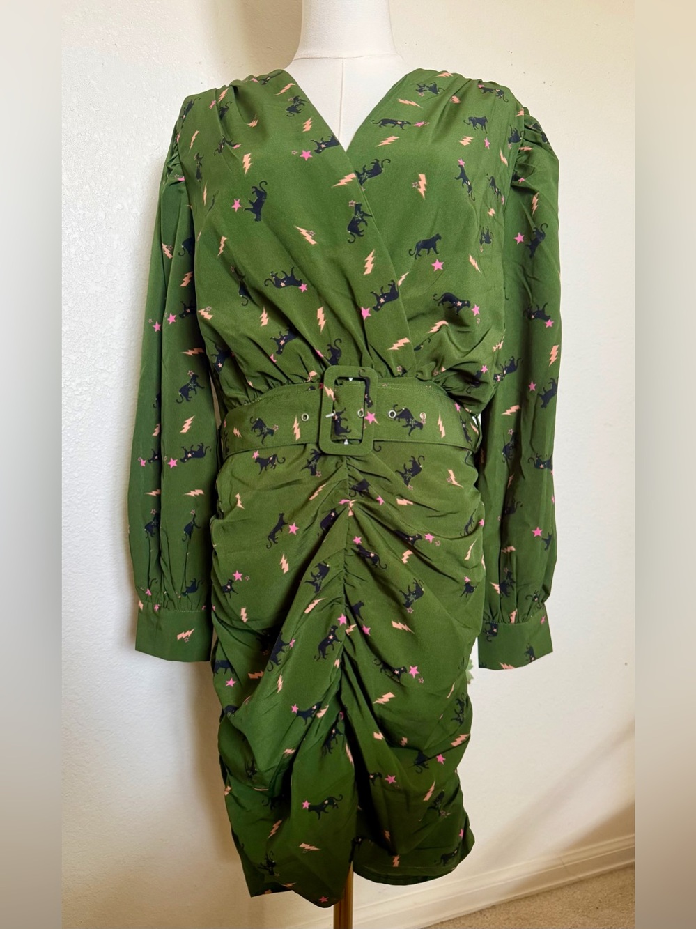 ASOS Olive Green Long Sleeve Wrap Dress with Belt